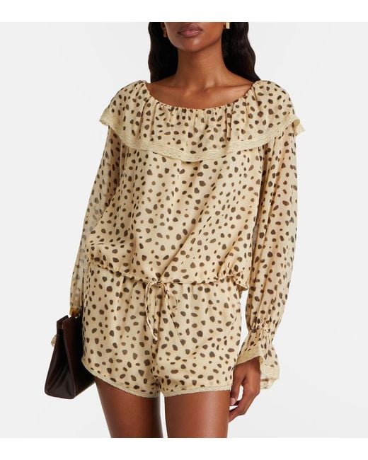 Posse Natural Priscilla Leopard-Print Silk Blouse