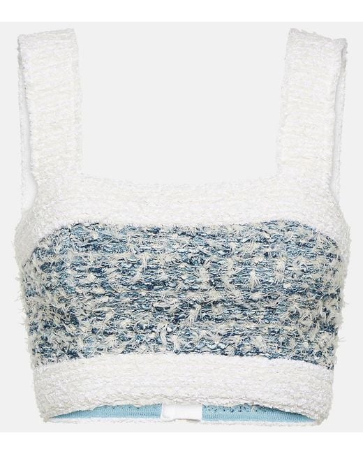 Balmain Blue Tweed Denim Crop Top