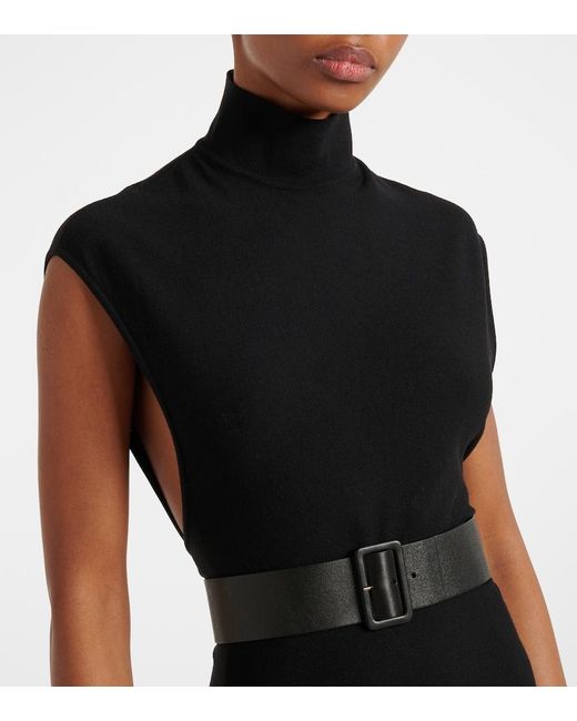 Alaïa Black Belted Wool Maxi Dress
