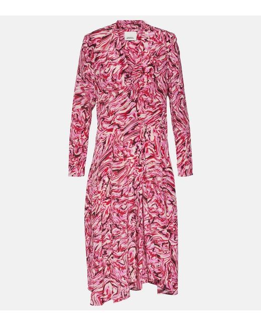 Isabel Marant Red Patel Printed Silk Midi Dress