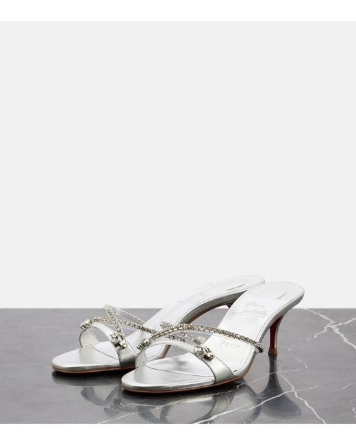 Christian Louboutin White Queen 55 Embellished Leather Sandals