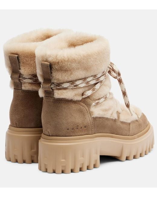 Hogan Natural Shearling And Suede Ankle Boots