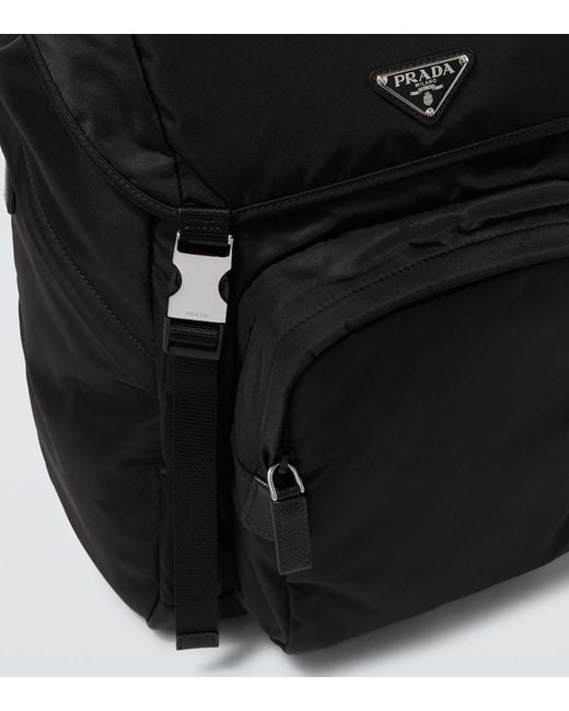 Prada Black Re-Nylon Leather-Trimmed Backpack for men