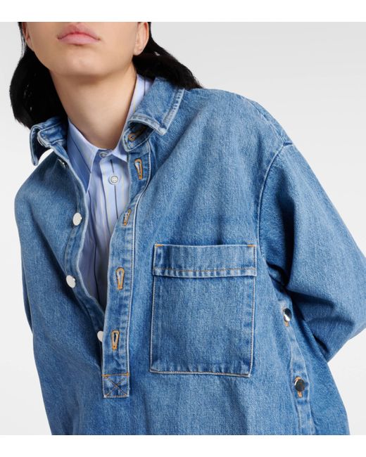 Plan C Blue Oversized Denim Polo Shirt