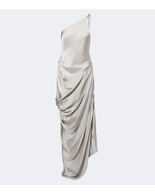 Vivienne Westwood White Glossa Draped One-Shoulder Satin Maxi Dress