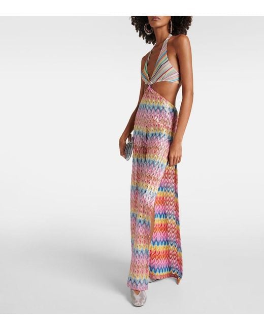 Missoni Red Zigzag Cotton-Blend Lame Jumpsuit