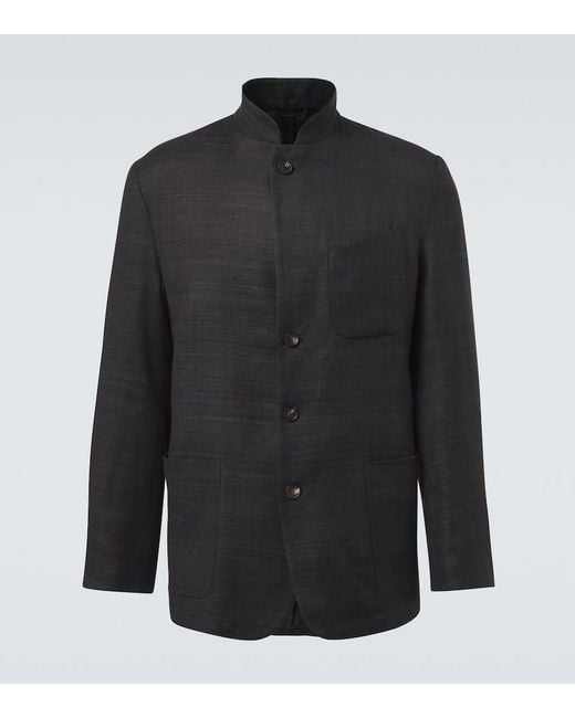 Saman Amel Black Nehru Silk Jacket for men