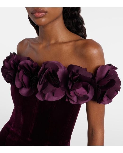 Rebecca Vallance Red Floral-Applique Velvet Minidress