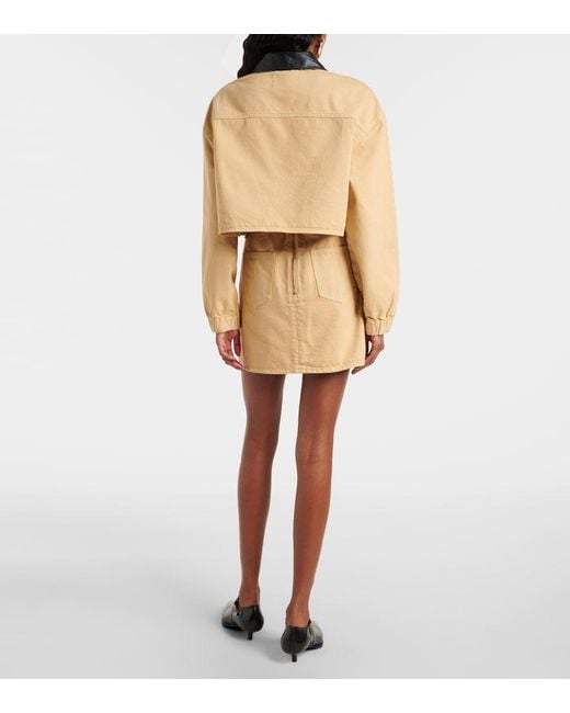 Self-Portrait Natural Leather-Trimmed Denim Jacket
