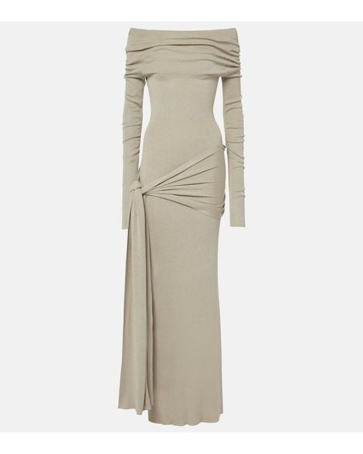 AYA MUSE Natural Kora Off-Shoulder Silk-Blend Maxi Dress