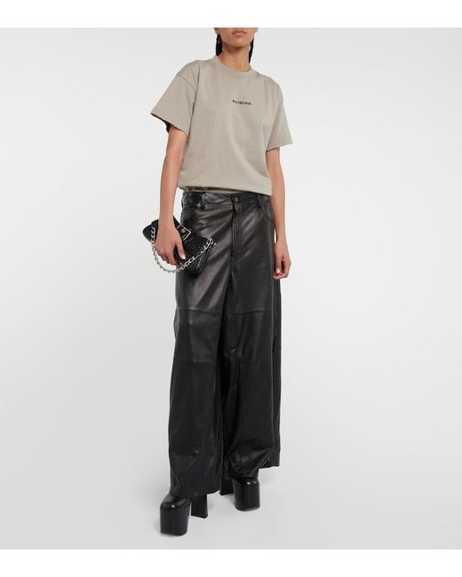 Balenciaga Gray Logo-embroidered T-shirt
