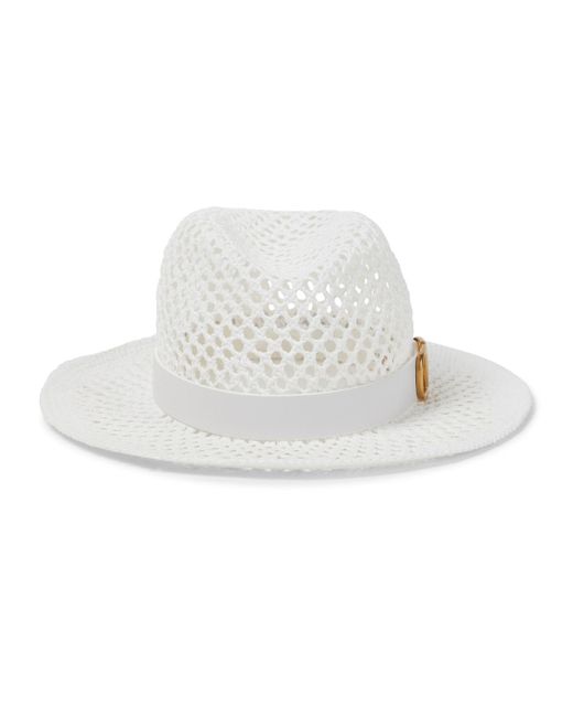 Valentino Garavani Vlogo Leather-trimmed Straw Hat in White - Lyst