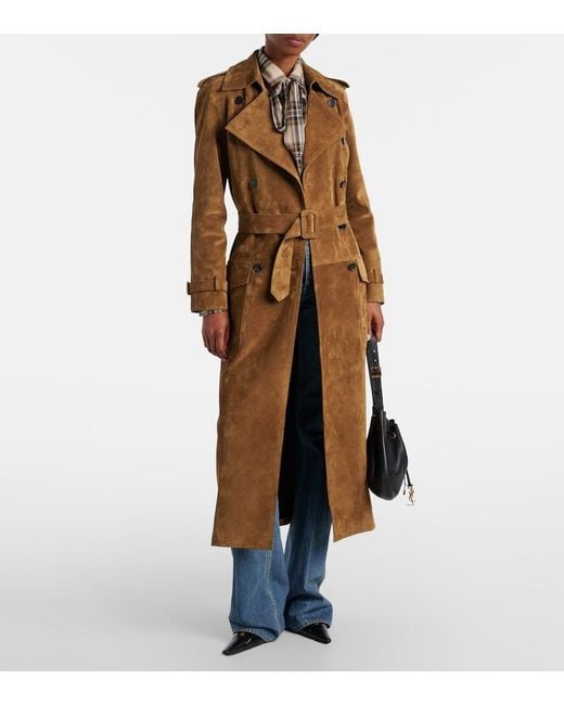 Saint Laurent Brown Suede Trench Coat