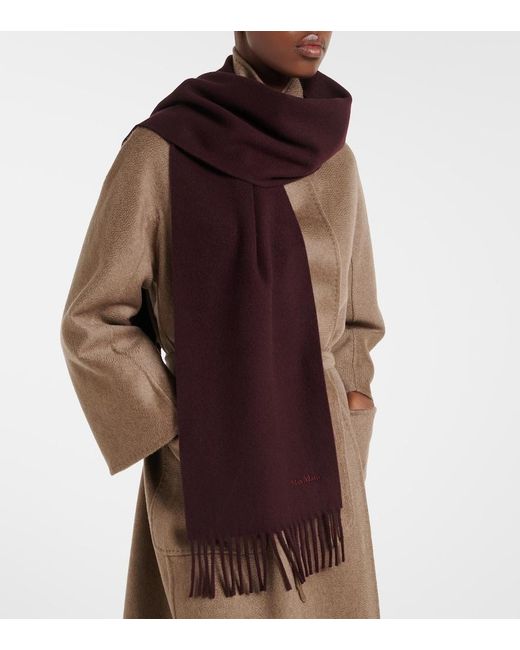 Max Mara Purple Fringed Wool Scarf
