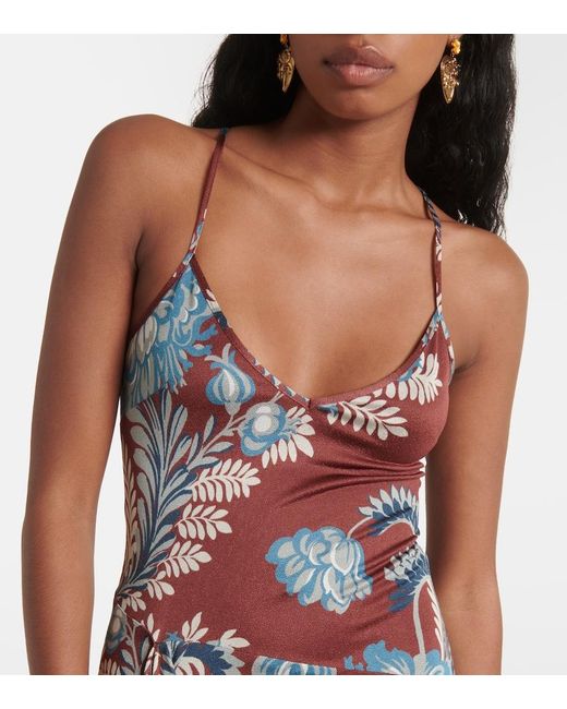 Etro Red Floral Satin Midi Dress