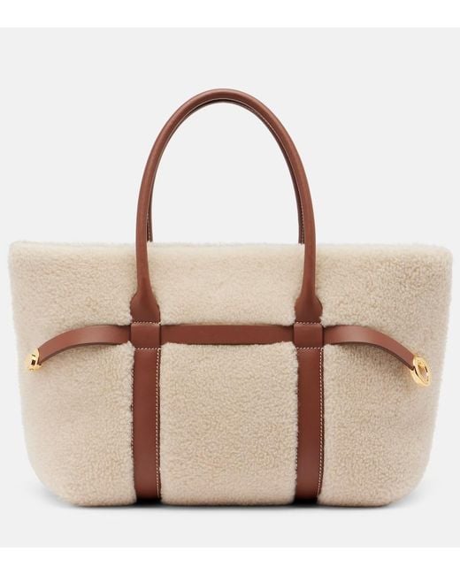Loro Piana Natural Ghiera Small Shearling-Trimmed Tote Bag
