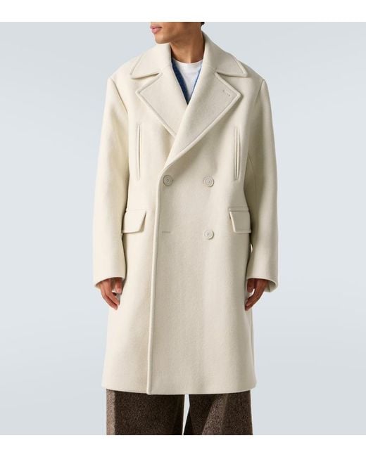 Dries Van Noten Natural Double-Breasted Wool And Cotton Coat for men