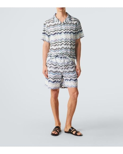 Missoni Blue Zigzag Bowling Shirt for men