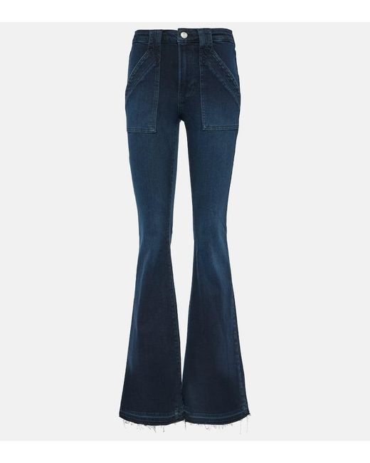 FRAME Blue High-Rise Flared Jeans Trapunto