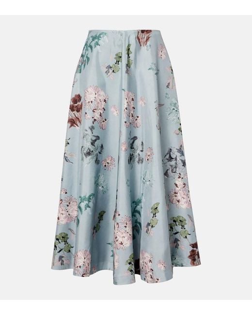 Altuzarra Blue Varda Floral Silk Midi Skirt