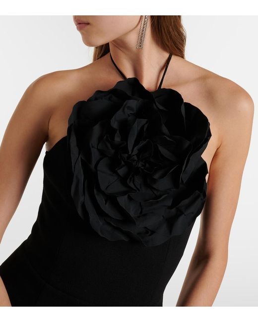 Rebecca Vallance Black Odetta Floral-Applique Halterneck Minidress