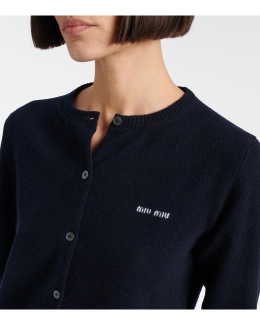 Miu Miu Blue Logo Cashmere Cardigan