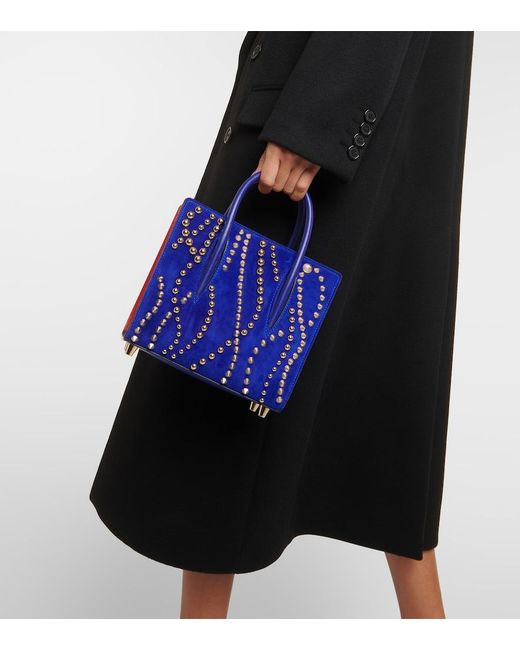 Christian Louboutin Blue Paloma Mini Velour And Leather Tote Bag