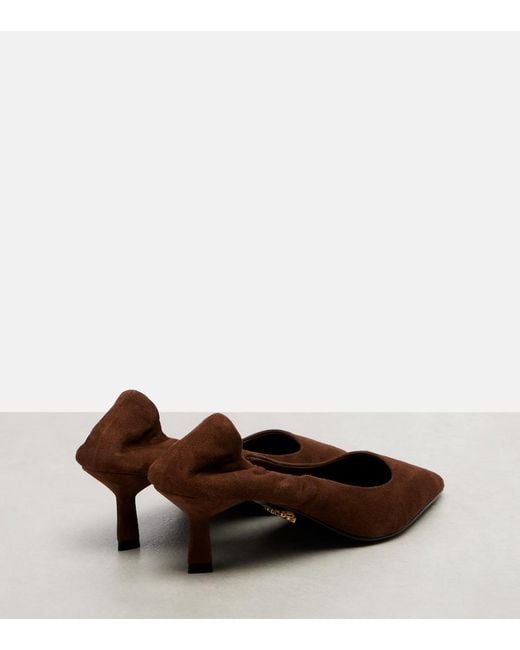 Prada Brown 55 Logo Suede Pumps