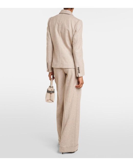 Brunello Cucinelli Natural Chevron Wool-Blend Blazer