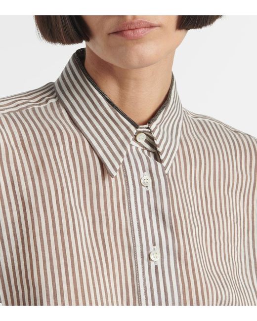 Brunello Cucinelli White Striped Linen And Silk Shirt
