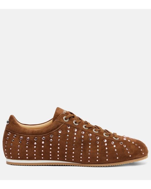 Mach & Mach Brown Ballet Runner Embellished Suede Sneakers