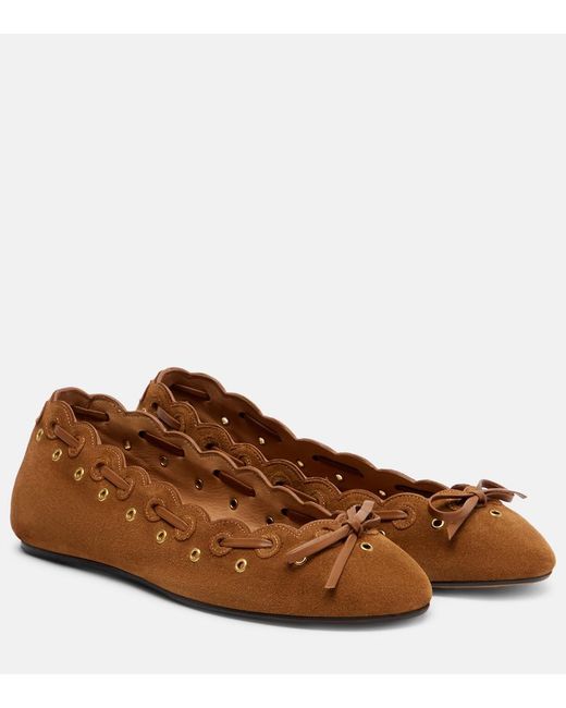 Isabel Marant Brown Balfy Bow-Detail Suede Ballet Flats