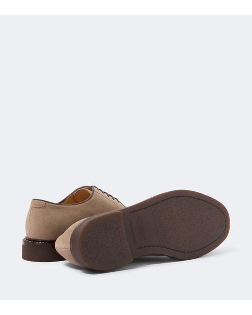 Brunello Cucinelli Brown Suede Derby Shoes for men