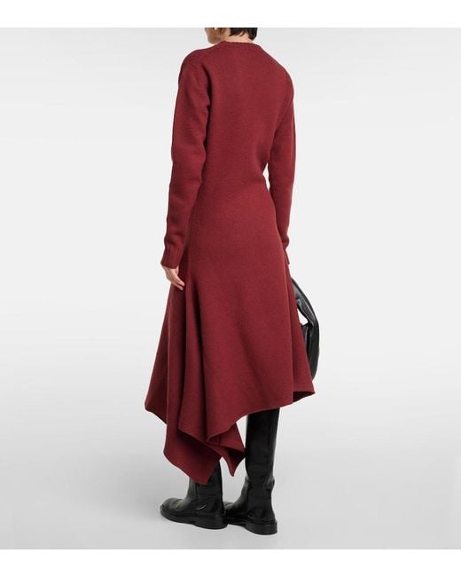 Jil Sander Red Asymmetric Wool Midi Dress