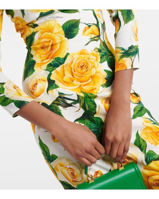 Robe Midi En Soie Melangee A Fleurs Dolce & Gabbana en coloris Yellow