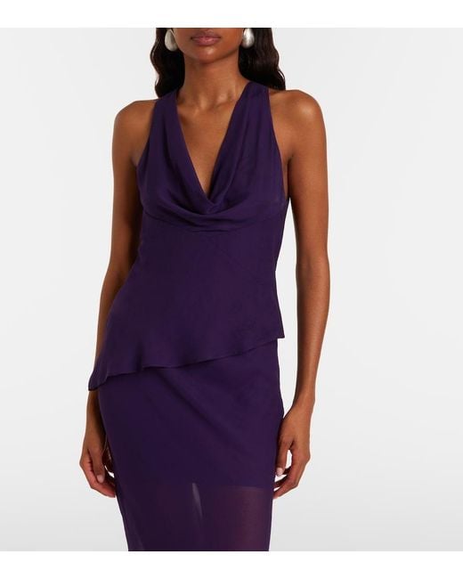 De La Vali Blue Diosa Draped Georgette Top