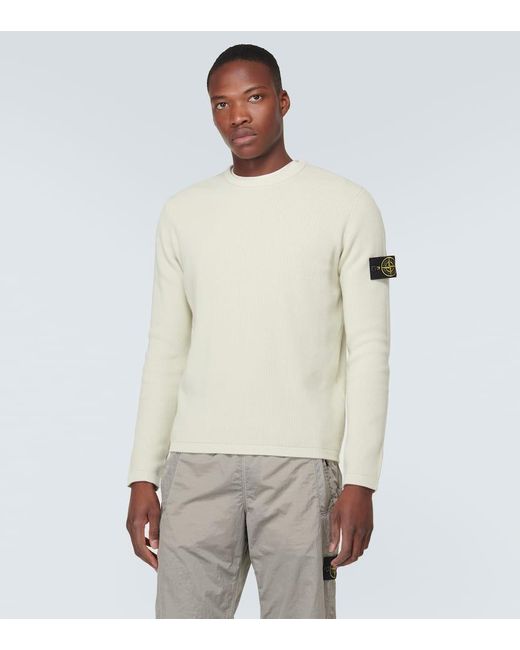 Stone Island White Compass Cotton Sweater for men