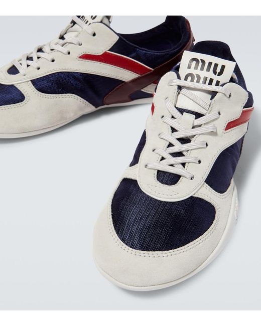 Miu Miu Blue Gymnasium Suede-Trimmed Sneakers for men
