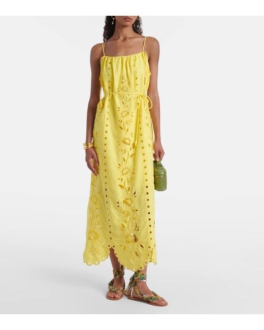 Robe Longue Richelieu En Lin Melange Farm Rio en coloris Yellow