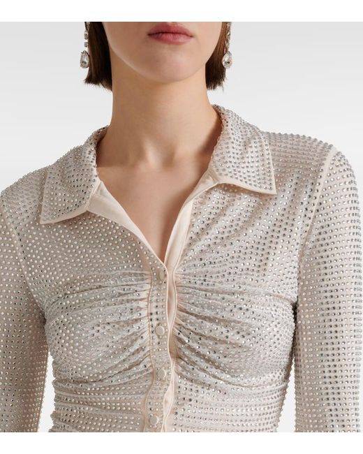 Camicia in mesh con cristalli di Self-Portrait in White