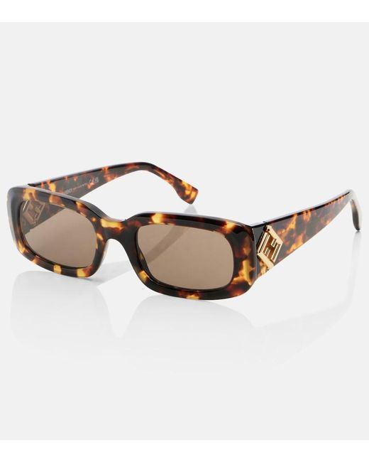Fendi Brown Ff Diamonds Rectangular Sunglasses