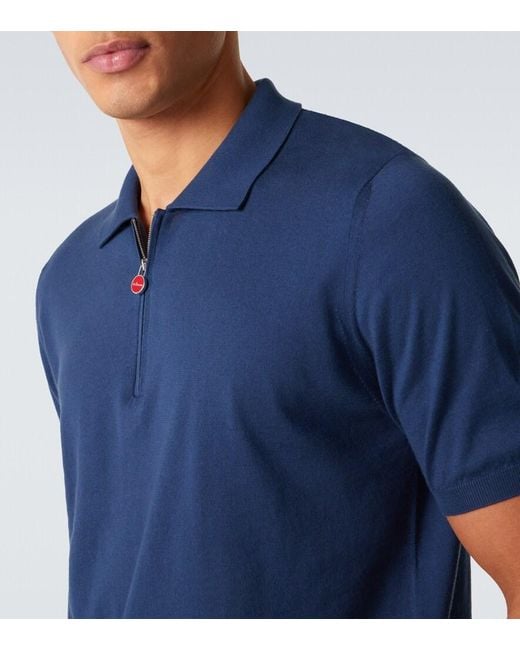 Kiton Blue Cotton Half-Zip Polo Shirt for men