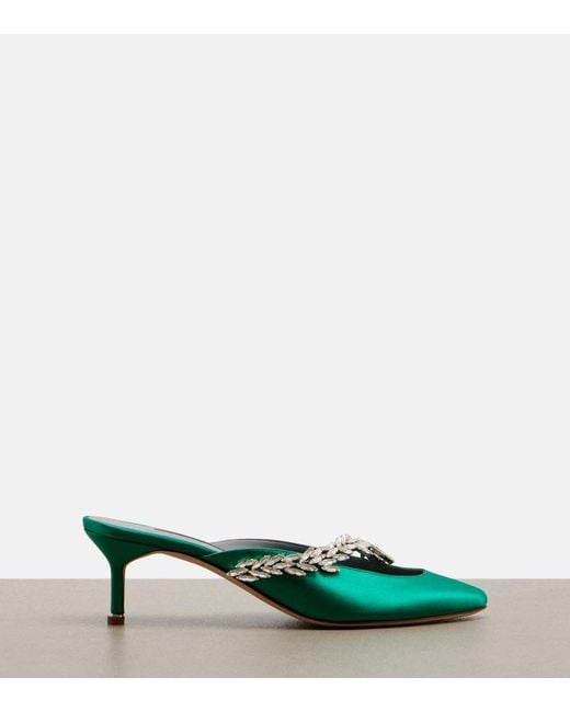 Balenciaga Green X Manolo Blahnik Embellished Satin Mules