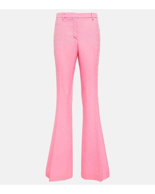 Versace Pink Allover Flared Wool Pants