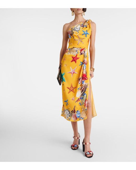 Dolce & Gabbana Metallic Capri Printed Silk-Blend Midi Dress