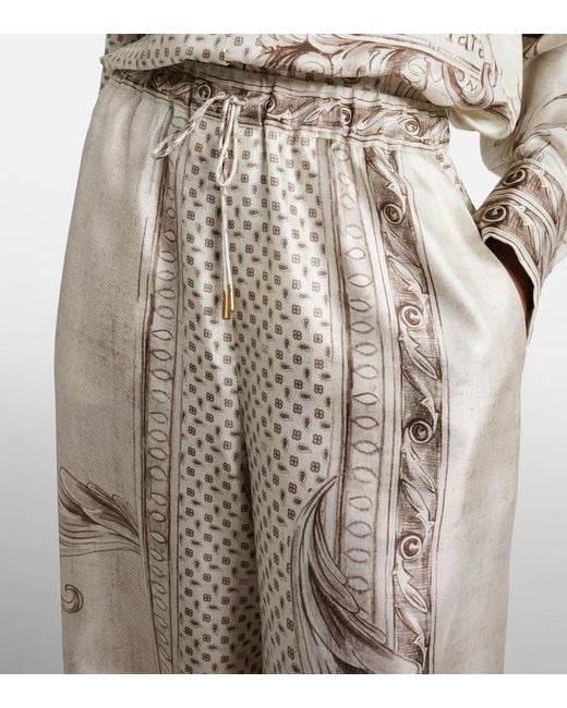 Max Mara Natural Rive Printed Silk Satin Wide-Leg Pants