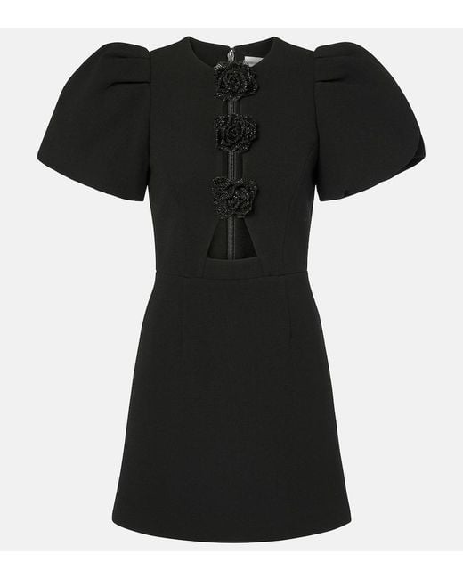 Rebecca Vallance Black Aubree Floral-Applique Crepe Minidress