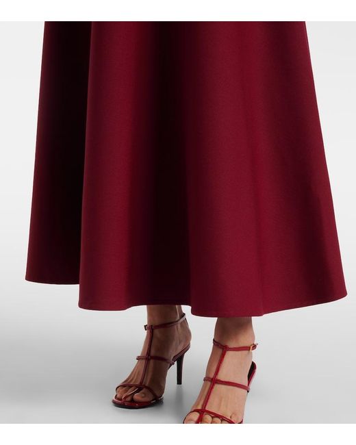 Oscar de la Renta Red Floral-Applique Wool-Blend Crepe Maxi Dress