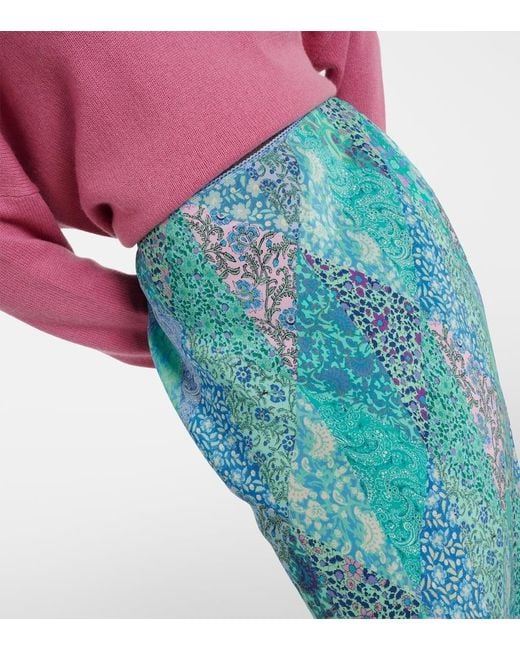 Rixo Blue Ardith Patchwork Silk Midi Skirt