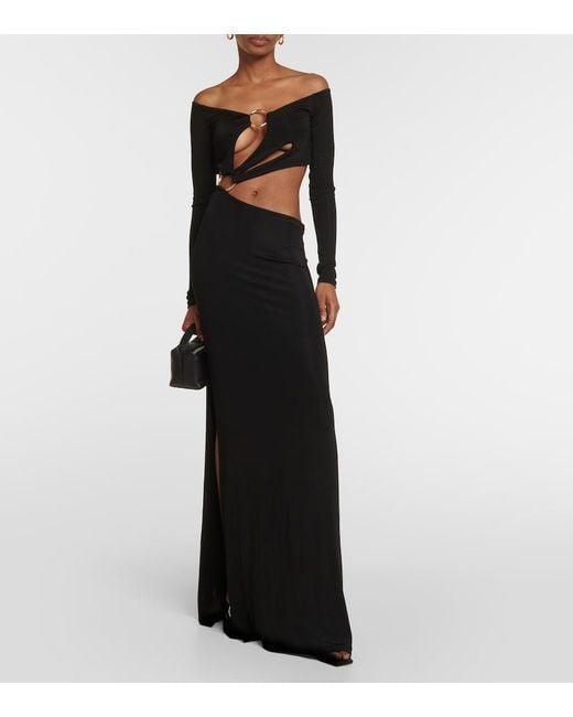 Louisa Ballou Black Cutout Jersey Maxi Dress